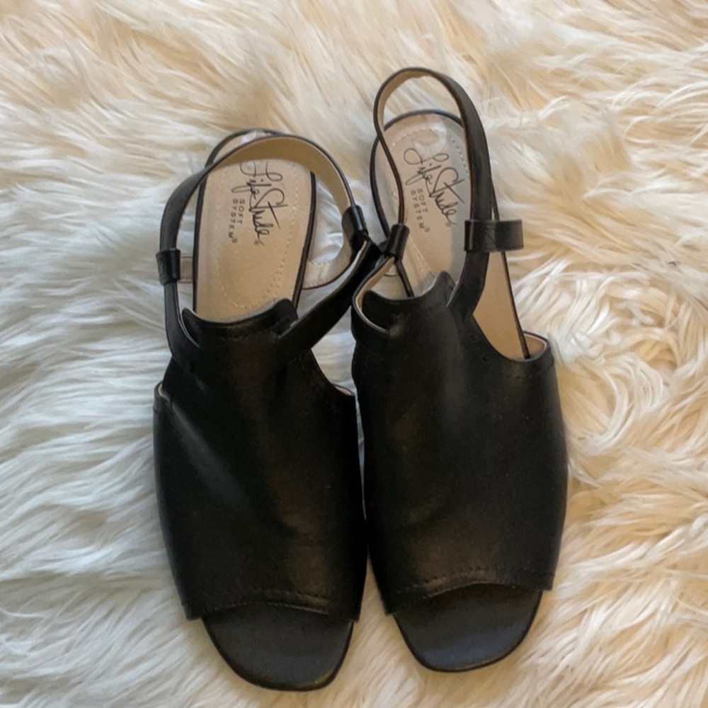 LifeStride MONA Women Minimalist Casual Open Toe Black Sandals Size 10 Workwear